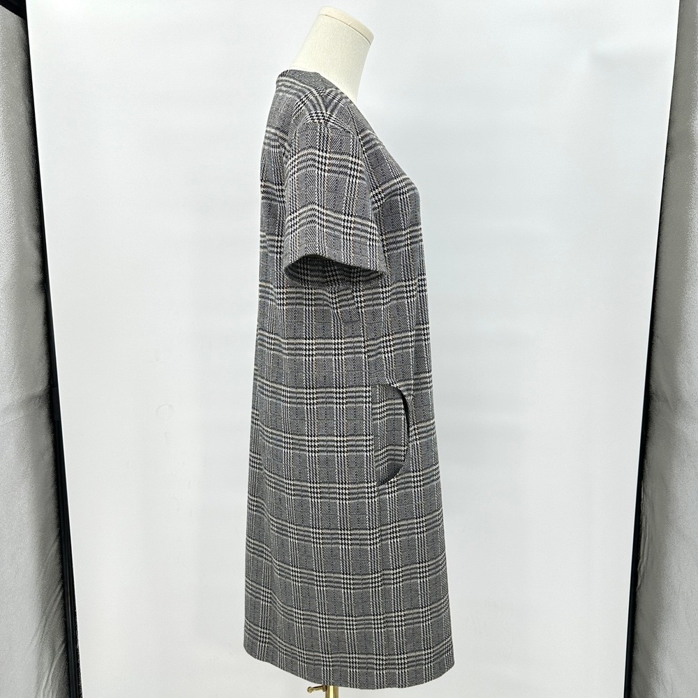 .jet Glen Plaid Fit & Flare Dress Pockets Knit Short Sleeve Gray Black EU 38 - Picture 4 of 9